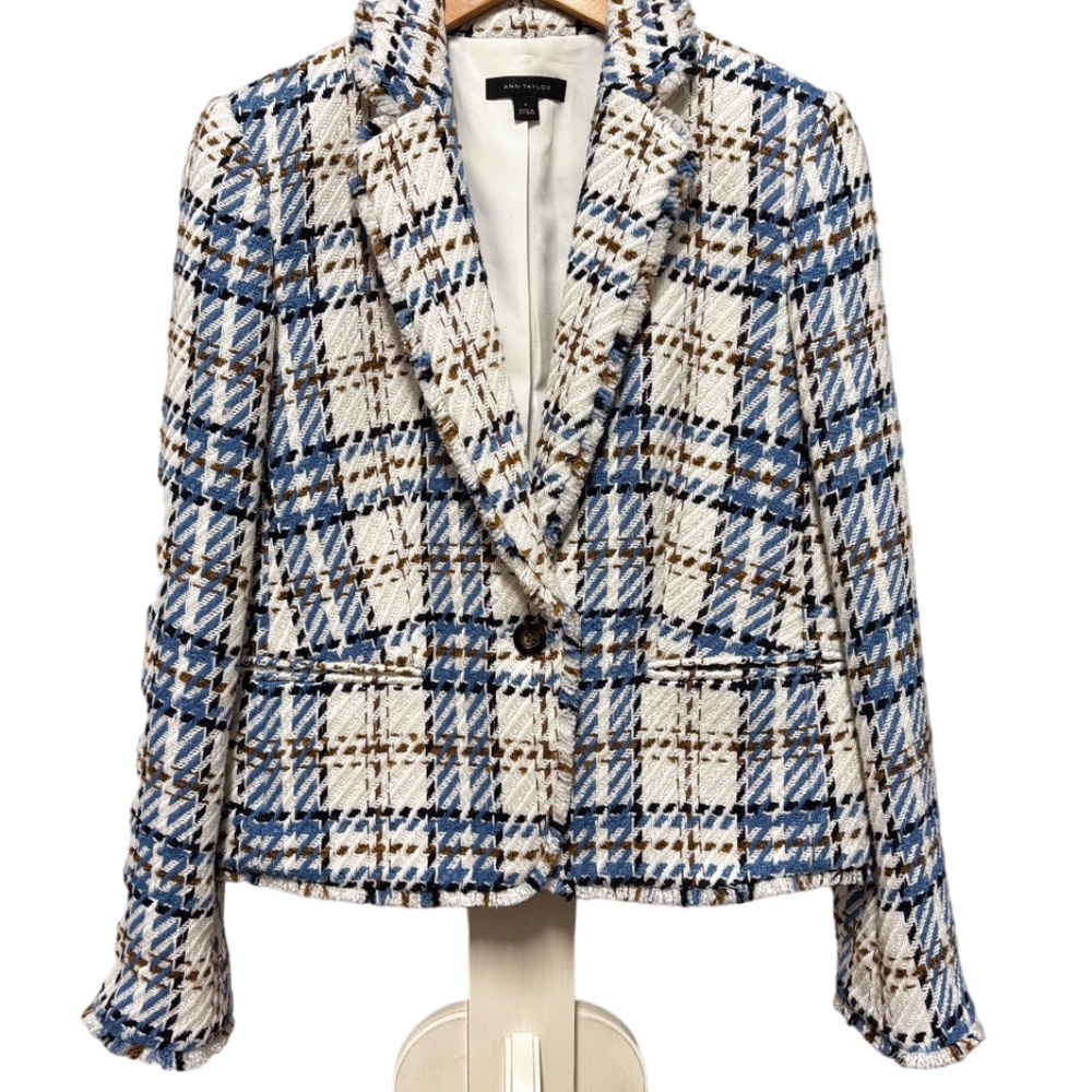 Ann Taylor | Women's Plaid Tweed Blazer Single-Breasted